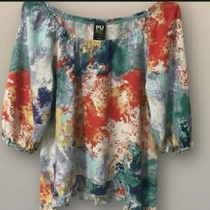 Women's Multicolor Abstract Top Pure Essence, linen blend.